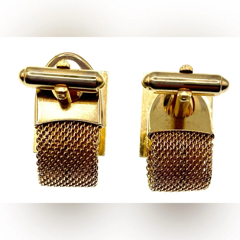 Vintage Signed Anson Gold Tone Tiger Eye Convertible to Wrap Around Cufflinks